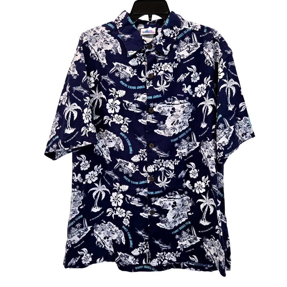 Vtg Disneyland Resort Aloha Shirt‎ Mens L Trader Micks Island Disney Hawaiian